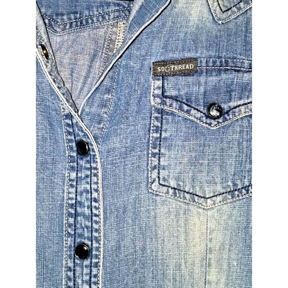 Southern Thread Pearl Snap Western Zip Up Back Long Sleeve Roll Tab Shirt Med - Picture 4 of 7